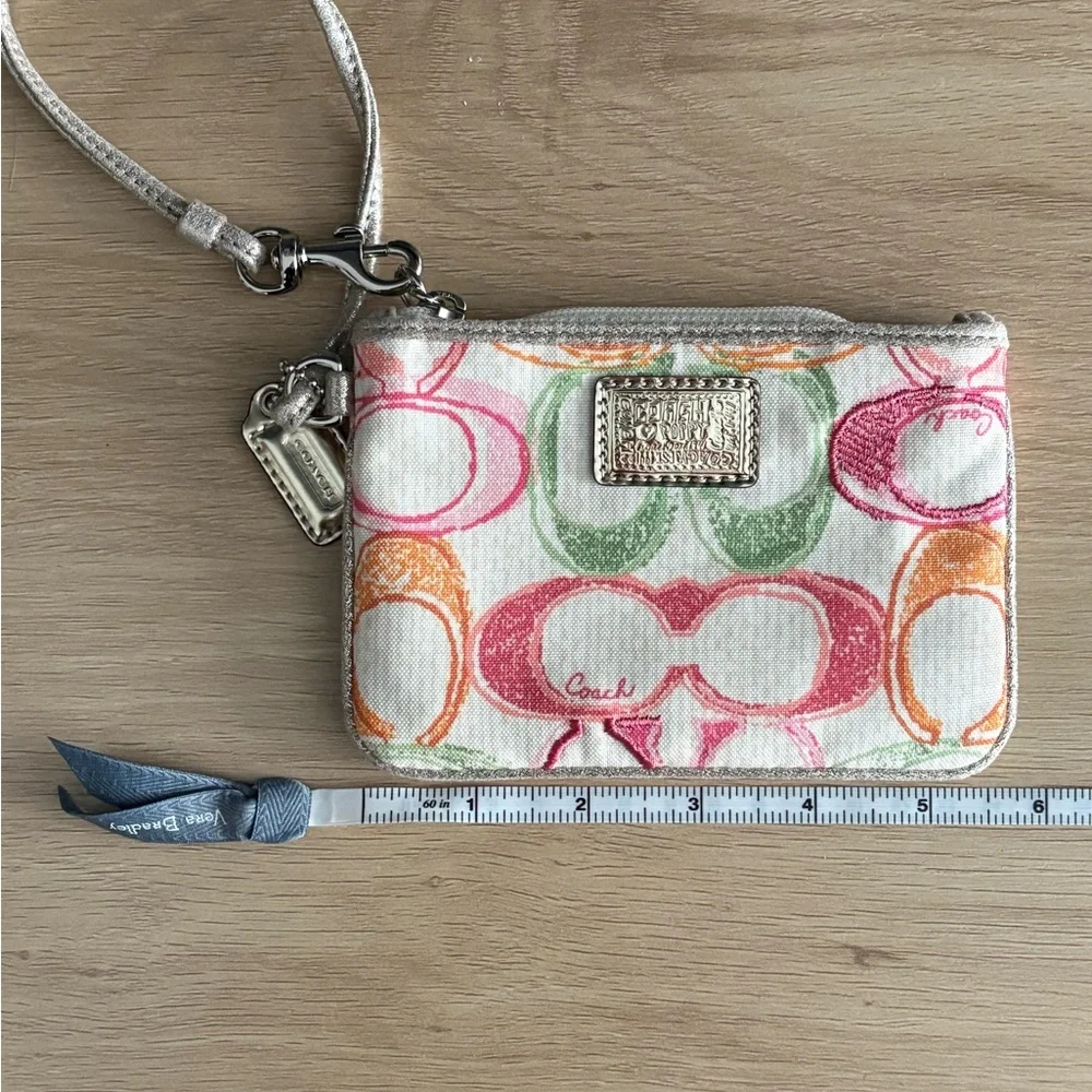 Coach Signature Canvas Wristlet with Pink, Orange, and Green Accents - Picture 3 of 3